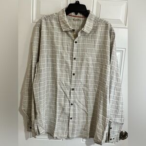 Carbon2Cobalt Shirt Men’s XL Linen Cotton Blend Tan Plaid Check Button Up Preppy